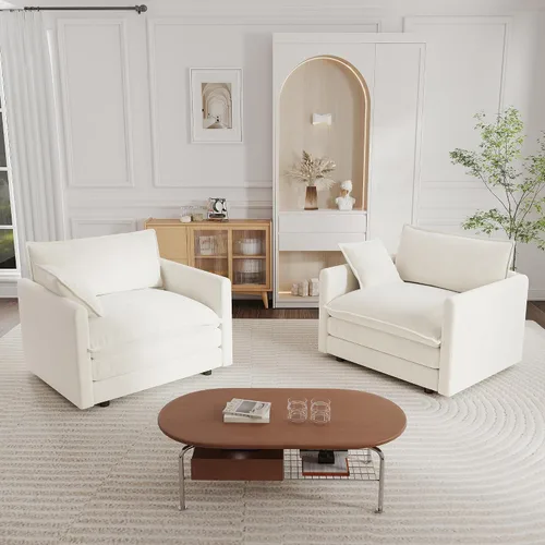 Vista 4 de mikibama Sofá de una plaza de 41.4 pulgadas, sillón cómodo tapizado profundo de chenilla con almohada decorativa para sala de estar, dormitorio