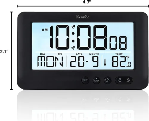 Vista 8 de Reloj despertador de viaje alimentado por pilas, reloj despertador para dormitorios, pequeño reloj digital con luz de fondo, 2 alarmas, repetición