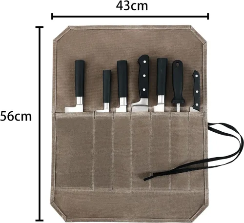 Vista 4 de HERSENT Funda enrollable para cuchillos de chef, lona encerada, soportes para cuchillos, protectores, herramientas de cocina para el hogar