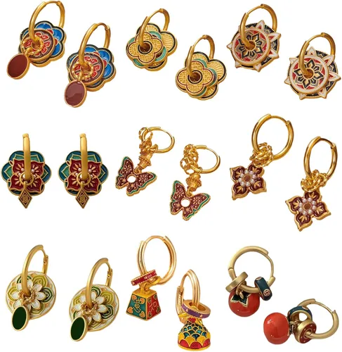 Vista 5 de Aretes de aceite vintage con diseño de gota y elegantes joyas de moda para mujer, cómodas e hipoalergénicas, hebillas de oreja