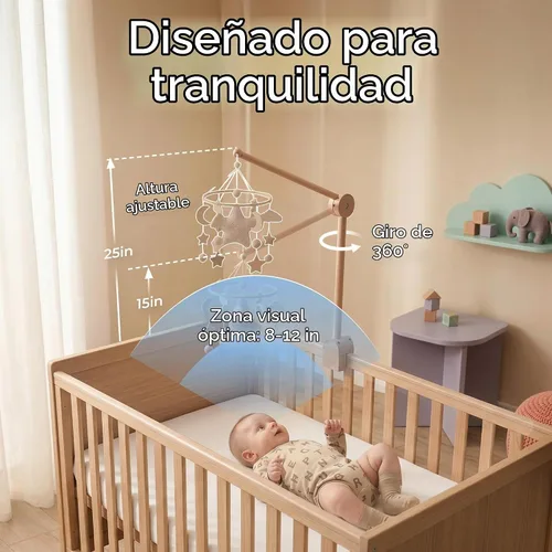 Vista 3 de let's make Brazo móvil para cuna de bebé, soporte de madera para cuna de bebé, altura ajustable para colgar cuna de bebé, accesorio para decoración