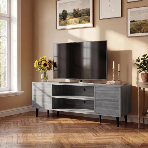Vista 4 de JUMMICO Soporte de TV moderno Mid-Century con almacenamiento, 50 pulgadas Gris