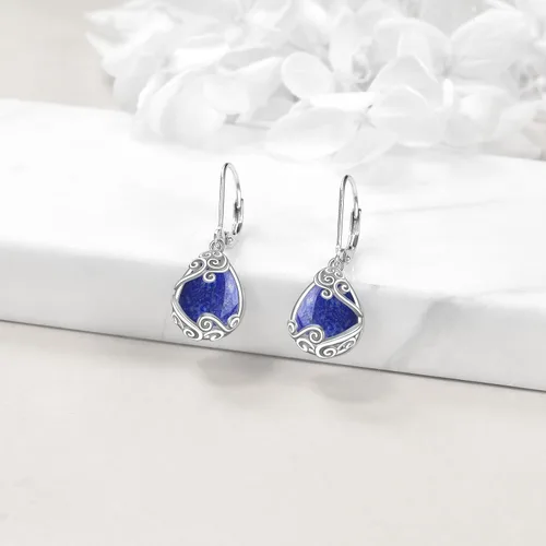 Vista 219 de Aretes colgantes con forma de lágrima de filigrana de piedra lunar de plata de ley 925 con cierre de palanca para mujer, regalos de joyería