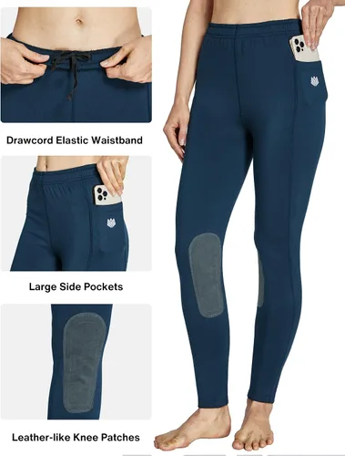 Vista 5 de FitsT4 - Pantalones de equitación con forro polar para niños, pantalones ecuestres de invierno para niñas, parche a la rodilla, mallas de escuela a