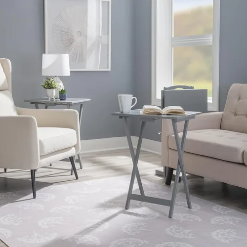 Vista 2 de Linon Decoración del hogar SAMM TV, juego de mesa de bandeja gris