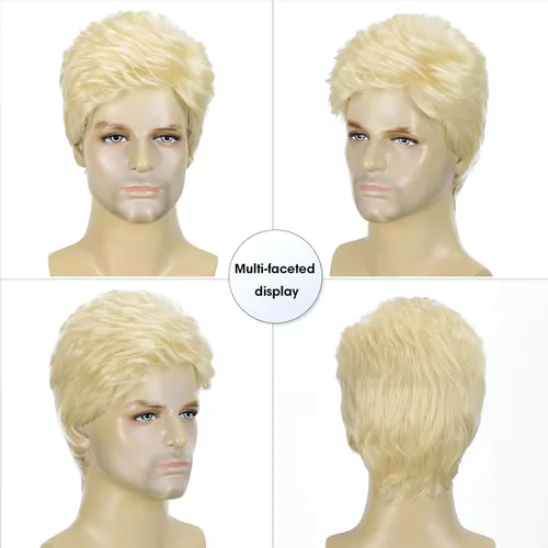 Vista 4 de DDHAIR Peluca rubia para hombre, pelo sintético corto en capas con parte Rubio