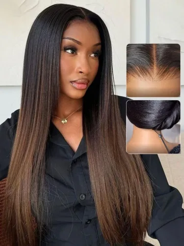Vista 3 de UNICE Yaki - Pelucas de cabello humano lacio con encaje frontal 13x4, con cordón, Pre-Todo, sin pegamento, peluca de cabello humano frontal