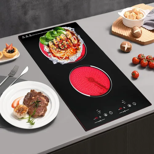 Vista 3 de Estufa eléctrica de 2 quemadores - Placa de cocina portátil de 20 pulgadas con pantalla LED, bloqueo de seguridad para niños y temporizador, cocina