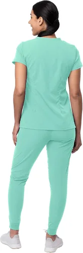 Vista 2 de Adar Pro - Conjunto de ropa quirúrgica con mejora de movimiento para mujer, blusa médica con cuello en V y pantalón médico deportivo y para yoga