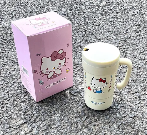 Vista 4 de Everyday Delights Hello Kitty - Vaso aislado de acero inoxidable con tapa, popote y varilla para agitar, 19.6 fl oz (blanco)