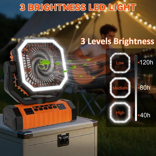 Vista 6 de ZioeYiue Ventilador de campamento recargable, 20000 mAh ventiladores de batería grande, ventilador recargable de 4 velocidades con control remoto