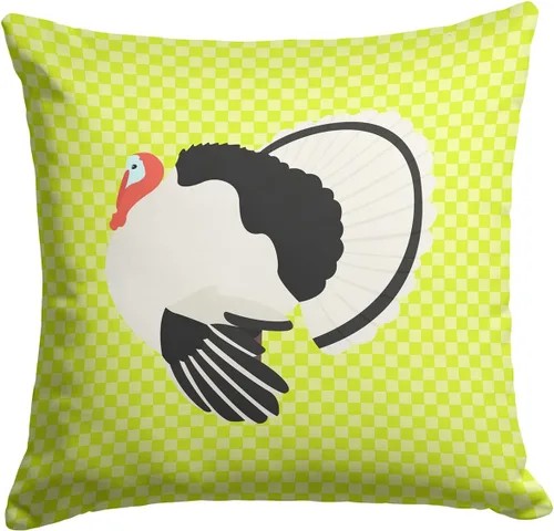 Vista 500 de Caroline's Treasures BB8163PW1414 Beltsville - Almohada decorativa de tela a cuadros pequeños, color blanco, pavo y gallina azul, lavable a máquina