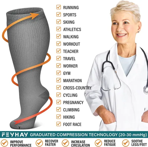 Vista 6 de FEYHAY Calcetines de compresión de cobre de talla grande (3 pares) de circulación de 20-30 mmHg es el mejor atlético y diario para hombres y mujeres