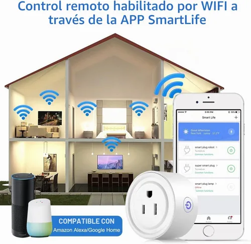 Vista 7 de Enchufe Inteligente con Wi-Fi habilitado, Mini enchufe Inteligente que funciona con Amazon Alexa, Google Home, Salida de control remoto con función