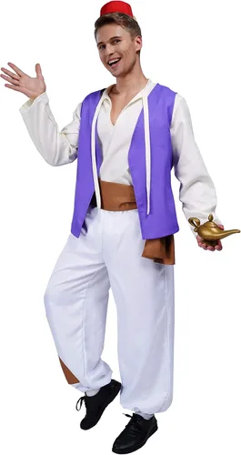 Vista 2 de Maxim Party Supplies Disfraz de rata de príncipe árabe para hombre para adultos, incluye sombrero, camisa, chaleco, cinturón, pantalones
