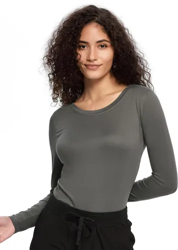 Vista 18 de COZYFIT Underscrub de manga larga para mujer - Blusas de uniforme para enfermeras con cuello redondo y tela suave Blanco