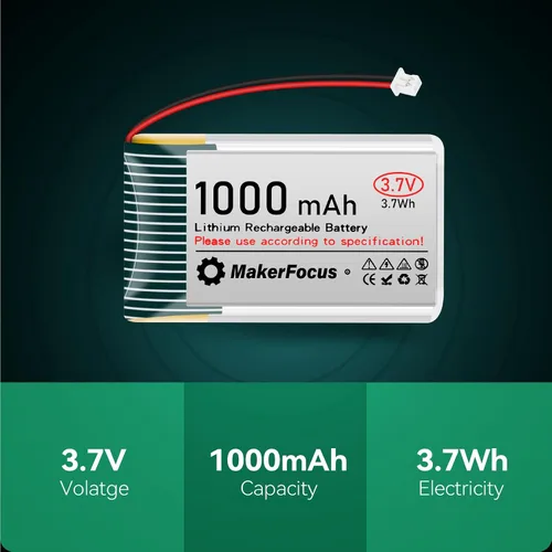 Vista 7 de Batería recargable de polímero de litio de 3.7 V 1000 mAh con placa de protección, cinta de goma aislada y enchufe JST 1.25 para placa de desarrollo