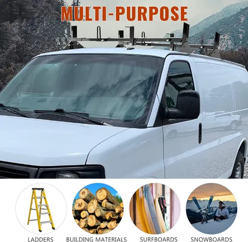 Vista 4 de HECASA 700 libras universal de 2 barras de montaje en techo de tamaño completo Vans compatibles con Chevy Express, Ford E-Series GMC Savana, 68 a 75