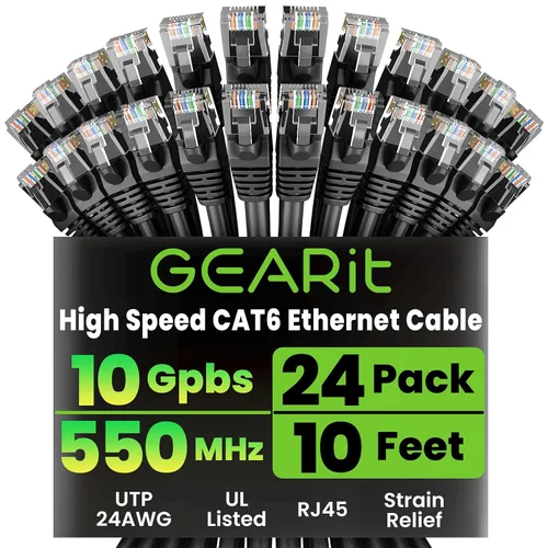 Vista 22 de GEARit Paquete de 24 cables Ethernet Cat6 de 0.5 pies Cable de conexión de red RJ45, conectores chapados en oro sin enganches de 10 Gbps, cable