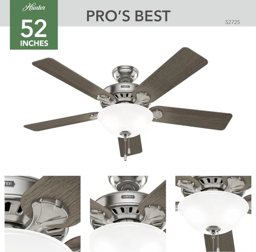 Vista 6 de Hunter Ventilador de techo interior de 52 pulgadas con luz LED, ventilador de techo con cadena de tracción, para dormitorio o sala de estar, montaje