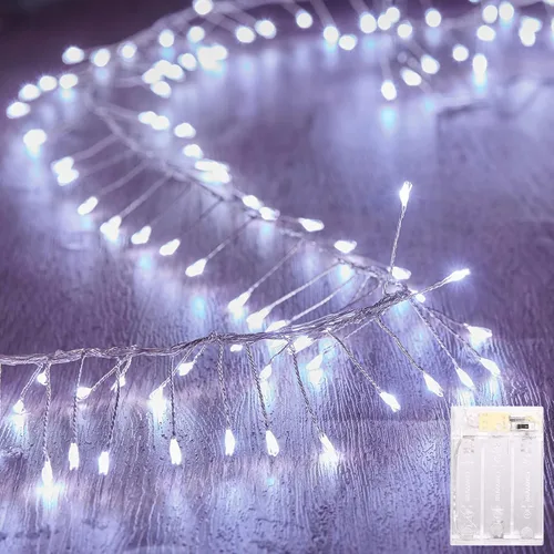Vista 13 de Luces de Hadas a Batería, 10 Pies 120 LEDs Luces de Cadena Tipo Petardo Impermeables Cable Plateado Luces Estrelladas de Luciérnaga para Bricolaje
