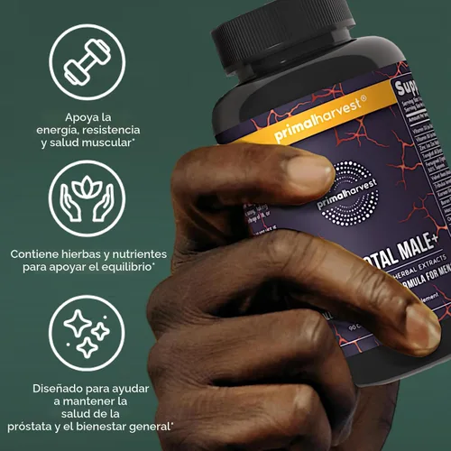 Vista 6 de Primal Harvest Total Male+ Multivitamínico para Hombres Vitaminas, Minerales y Apoyo Herbal para Energía, Vitalidad, Salud Inmunológica