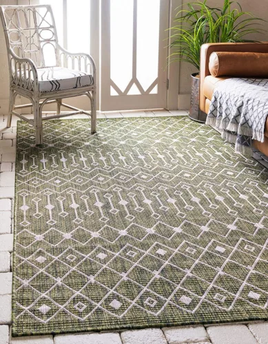 Vista 46 de Unique Loom Outdoor Trellis Collection - Alfombra de área con diseño de enrejado tribal (2 pies 2 pulgadas x 3 pies 1 pulgada, ovalada, azul/marfil)