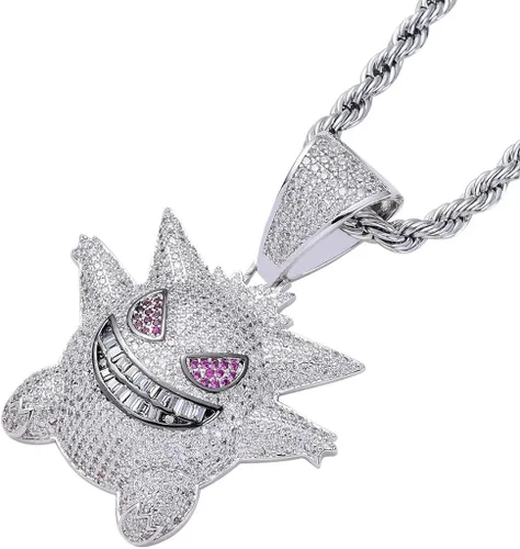 Vista 3 de KMASAL Jewelry Men Hip Hop Iced Out Bling CZ Diamond Vampire Mask & Bull Pendant 18K Gold and Silver Plated with 24 Inch Rope Chain
