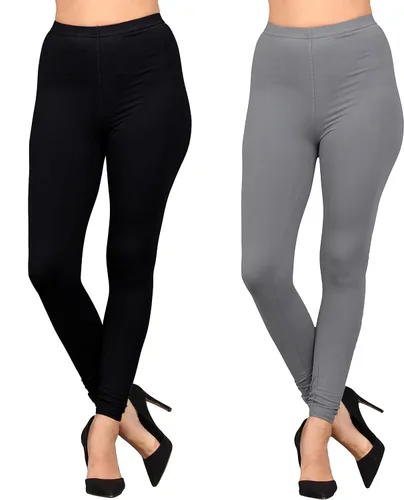 Vista 36 de Lildy - Leggings súper suaves lisas e impresas para mujer, elásticas sin transparencias Rayas negras y rojas/paquete de dos negras