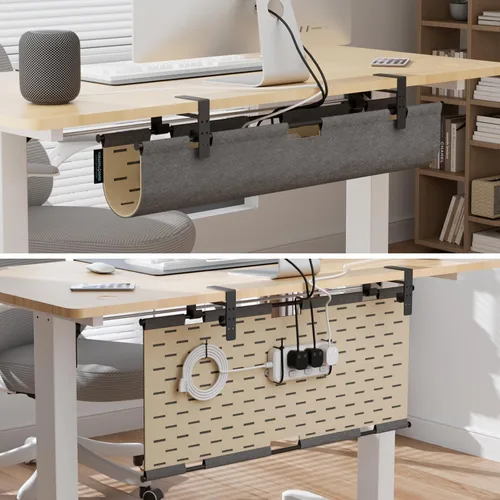 Vista 5 de Bandeja de gestión de cables sin taladrar debajo del escritorio, organizador de cables de fieltro de 30 pulgadas para mesa Clamp or Screw Mount