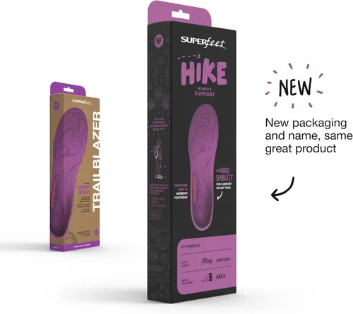 Vista 2 de Superfeet Hike - Plantillas de apoyo para mujer para excursionistas con soporte de arco medio a alto y estabilizador de fibra de carbono, 4.5-6