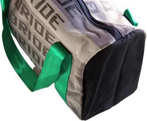 Vista 4 de Bride Racing Duffle Bolsa Gris Gradación Tela con Correas Verdes, Verde, Bolsa de lona