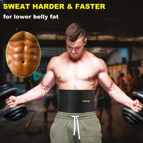 Vista 2 de TESETON Entrenador de Cintura para Mujer y Hombre - Banda de Sudor para Mujeres, Recortador de Cintura para la Grasa del Vientre Inferior, Fácil