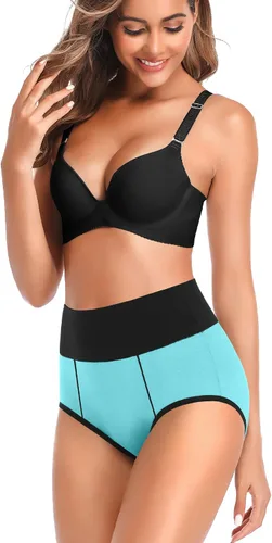 Vista 2 de OLIKEME Ropa interior de cintura alta para mujer, control de abdomen, algodón, talla grande, cobertura completa, paquetes adelgazantes, bragas