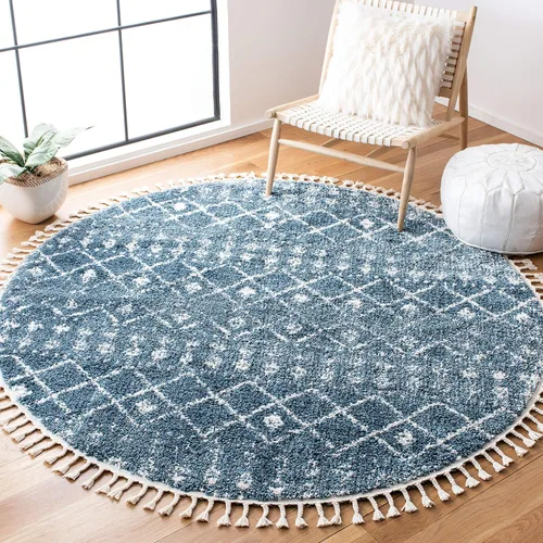 Vista 17 de SAFAVIEH Berber Fringe Shag Collection - Alfombra decorativa de 2 pies 2 pulgadas x 4 pies, color crema y azul, diseño, no desprende pelusa