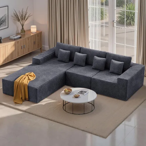 Vista 12 de Sofás modulares seccionales de nube de 111 pulgadas con chaise en forma de L, sofá sin estructura tapizado de asiento profundo para sala de estar