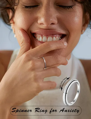 Vista 3 de Diamday Anillos Fidget para Mujeres y Hombres - Anillo Spinner de Acero Inoxidable 2/4 para Alivio de Ansiedad y Estrés con Purpurina Chorro