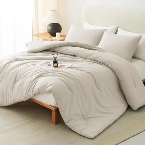 Vista 36 de CozyLux - Juego de edredón beige tamaño individual/individual XL, 2 piezas de juego de cama extra largo sólido transpirable acolchado, juego de cama