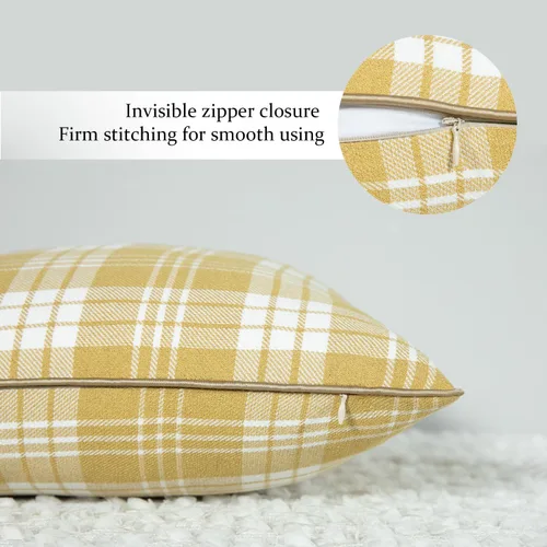 Vista 4 de VOGOL Juego de 2 fundas de almohada de 18 x 18 pulgadas, fundas de cojín de lana cuadriculada amarilla de granja, fundas de almohada decorativas