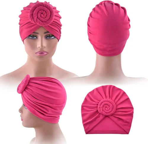 Vista 6 de Sombreros turbantes para niñas con diadema de nudo torcido preatado de algodón indio, gorro para la cabeza