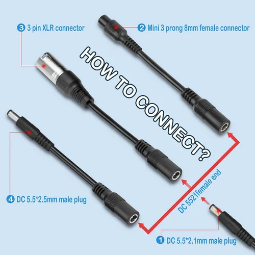 Vista 5 de Adaptador de corriente de 54.6V 2A Cargador de batería de alimentación rápida con enchufe de 5.5 * 2.1mm de 1 clavija y enchufe XLR de 3 clavijas