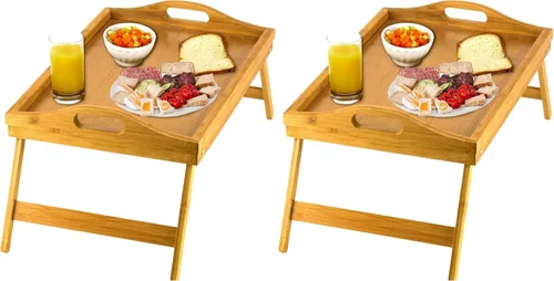Vista 11 de Bandeja de cama Home-it con patas plegables, bandeja para desayuno de bambú con patas para desayuno