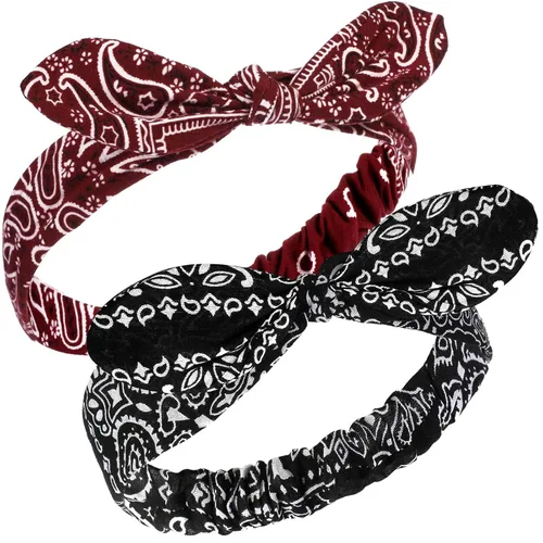Vista 13 de Hicarer 2 diademas tipo bandana para mujeres y niñas, rojo, blanco