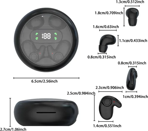 Vista 8 de Dos pares de mini auriculares Bluetooth invisibles, cómodos auriculares inalámbricos para dormir, con micrófono, auriculares impermeables IPX5