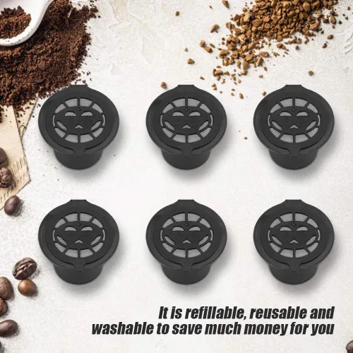 Vista 7 de 6 cápsulas de café de filtros de cápsulas, cestas de plástico y acero inoxidable, rellenables, cápsulas de café reutilizables, cápsulas