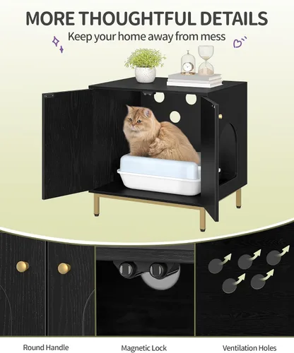 Vista 5 de Hzuaneri Gabinete Oculto para Caja de Arena para Gatos, Mueble Oculto para Caja de Arena, Casa de Madera para Gatos, Mesa Lateral, Sala de Estar