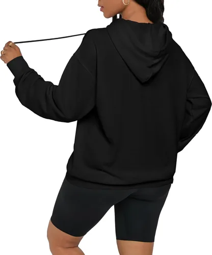 Vista 4 de Sudadera casual con capucha para mujer, cuello redondo, ligera, de manga larga, con bolsillos