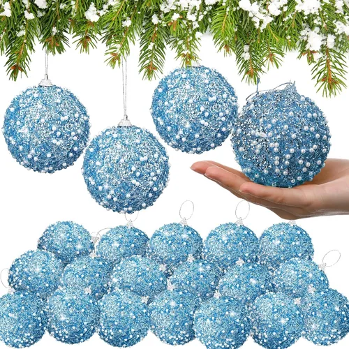 Vista 26 de Lyrow 24 piezas 3.15" Juego de adornos de bola de Navidad con purpurina, bola de espuma con lentejuelas colgante, decorativa, en masa, para árbol