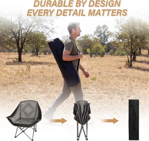 Vista 5 de Silla de Campamento Plegable CAMPHILL, Silla de Camping Portátil Extra Grande con Portavasos, Silla de Césped Resistente Acolchada para Camping