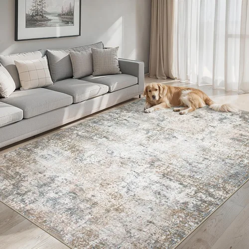 Vista 24 de Area Rugs - Alfombra para sala de estar, 4 x 6, lavable, moderna, abstracta, suave, neutra, antideslizante, grande para interiores, resistente a